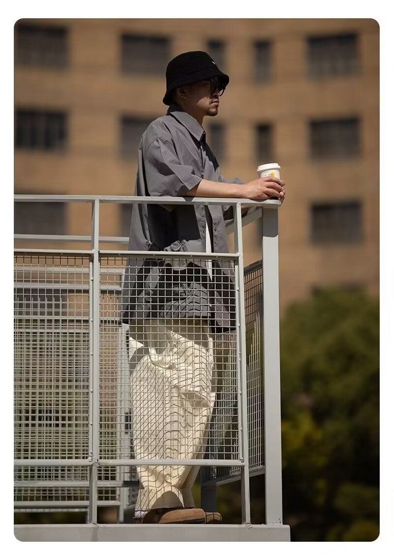 夏季日系翻领大口袋短袖衬衫男士设计感休闲小众上衣美式衬衣潮牌