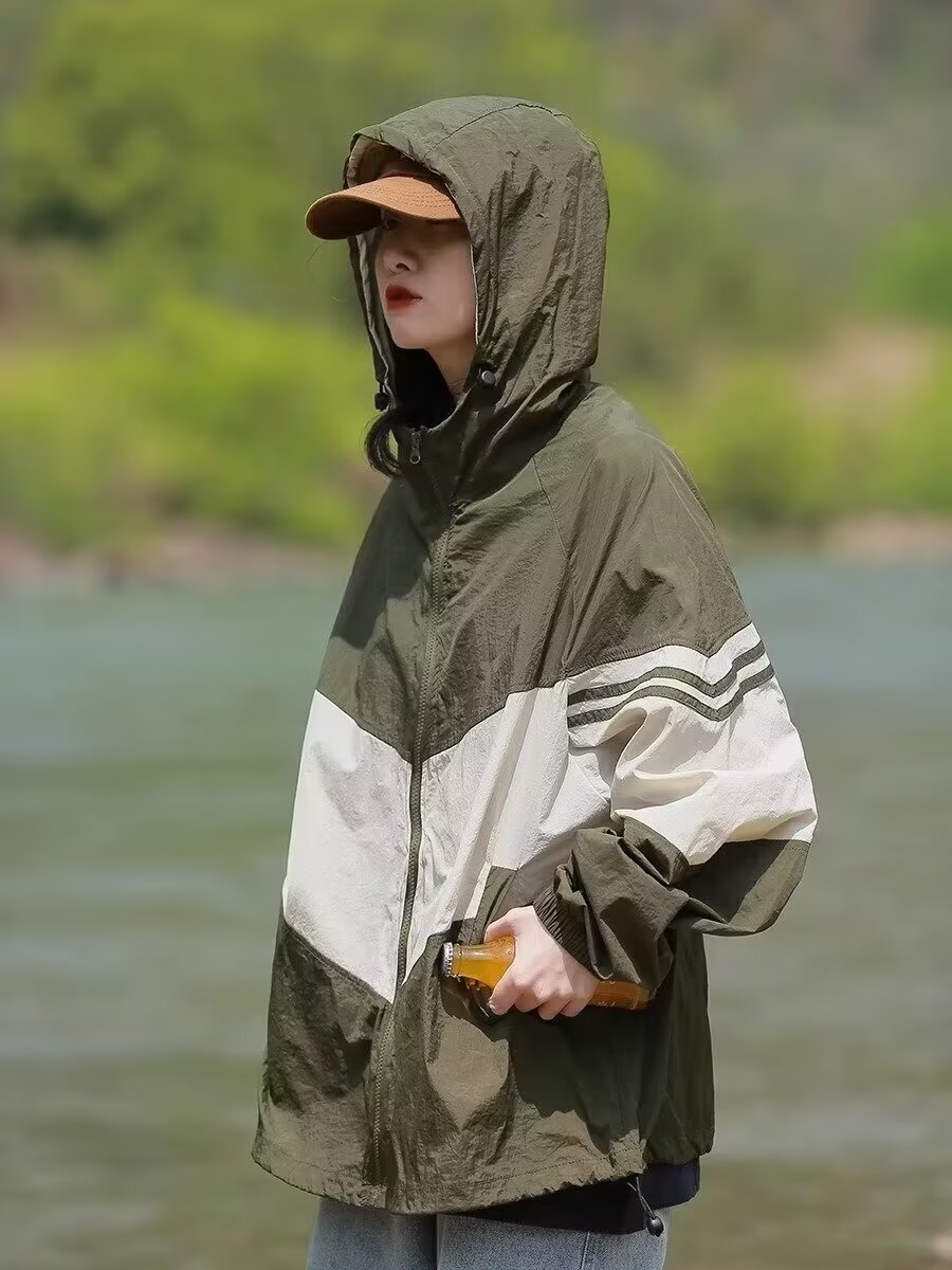 BOYUE Spliced Hooded Sun Protection Jacket Japanese Style Summer Cardigan for Men