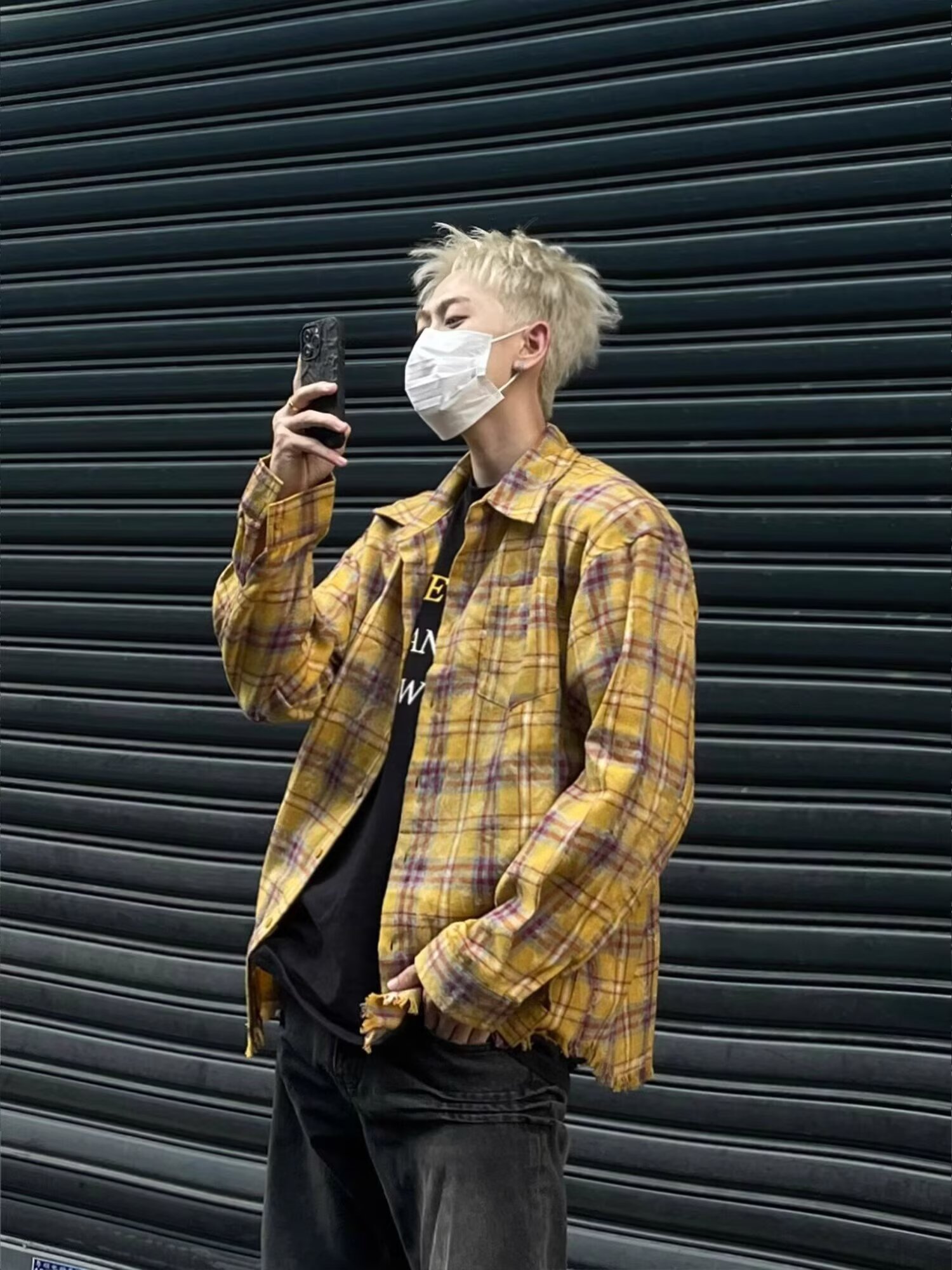 嘻哈潮牌磨毛格子衬衫男女情侣复古休闲宽松格纹长袖衬衣外套