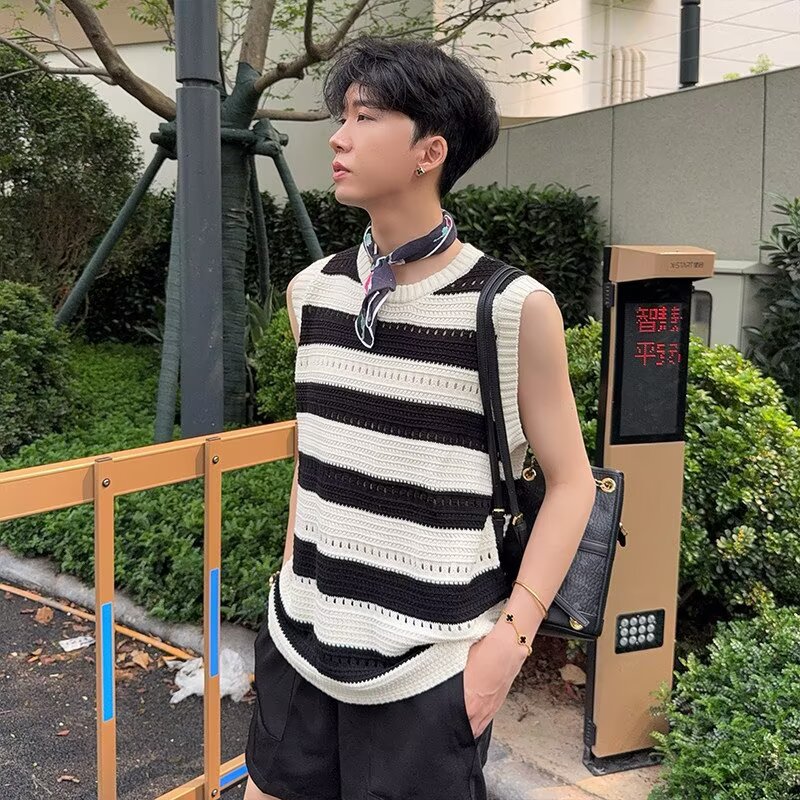 2026美式复古街拍风港风个性印花T恤潮男背心男女上衣夏季