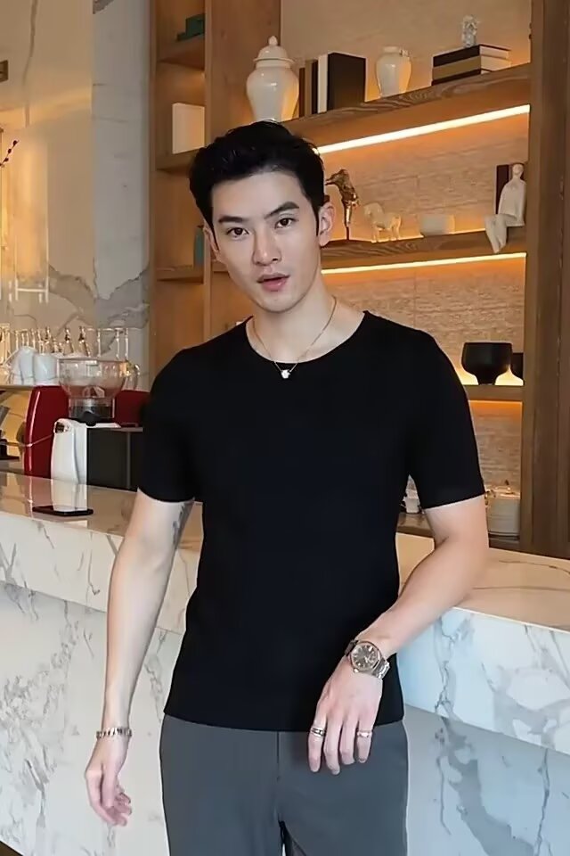 菱形格白色短袖毛衣男潮牌冬季内搭半袖针织衫男士韩版修身打底衫