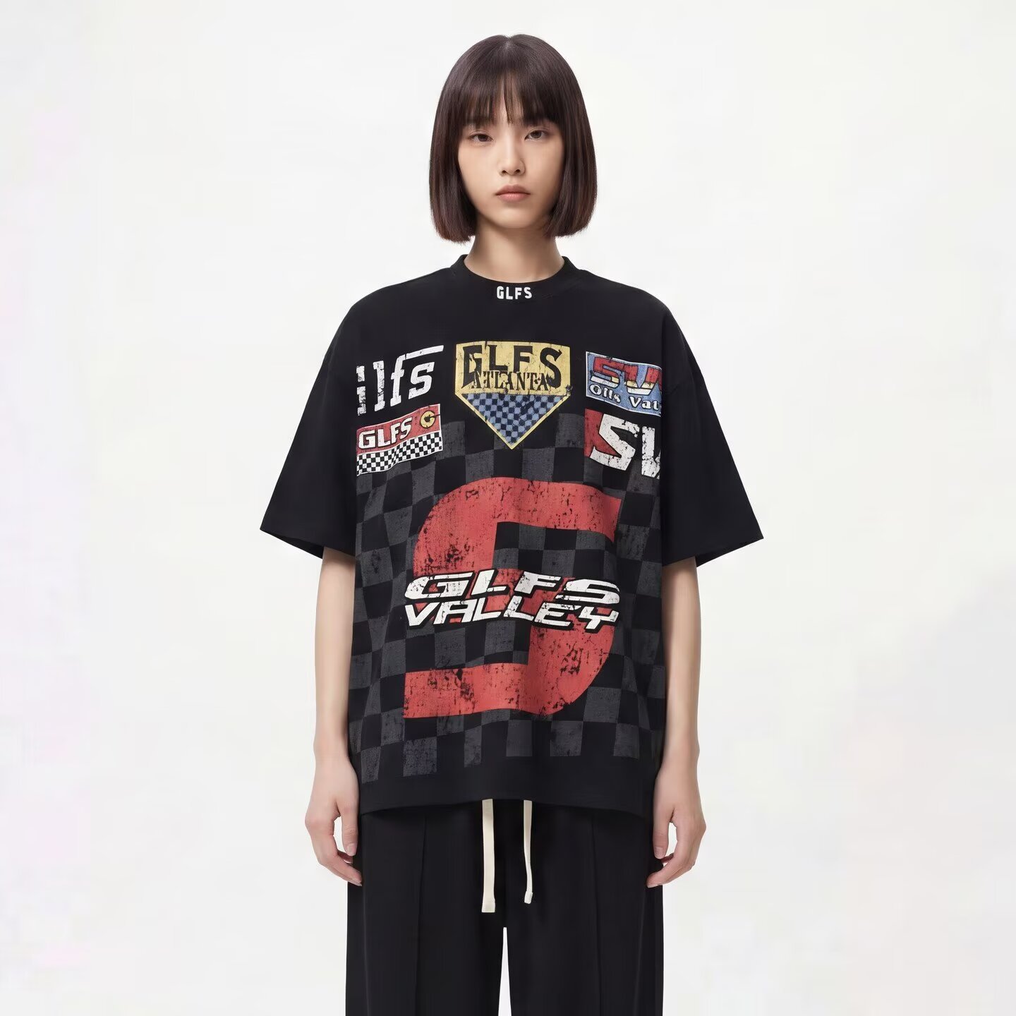 From Mars 聆听歌声 美式趣味满印高街机车风字母印花圆领短袖T恤
