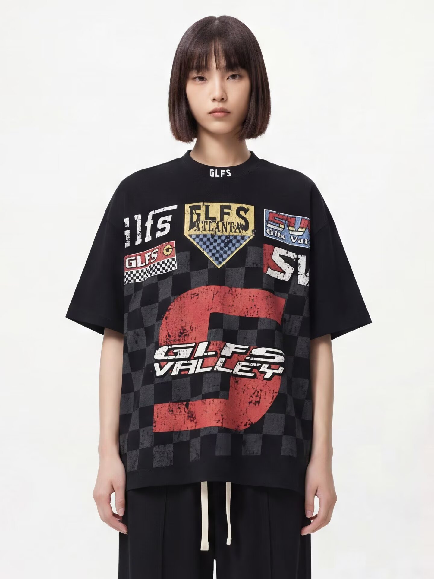 From Mars 聆听歌声 美式趣味满印高街机车风字母印花圆领短袖T恤