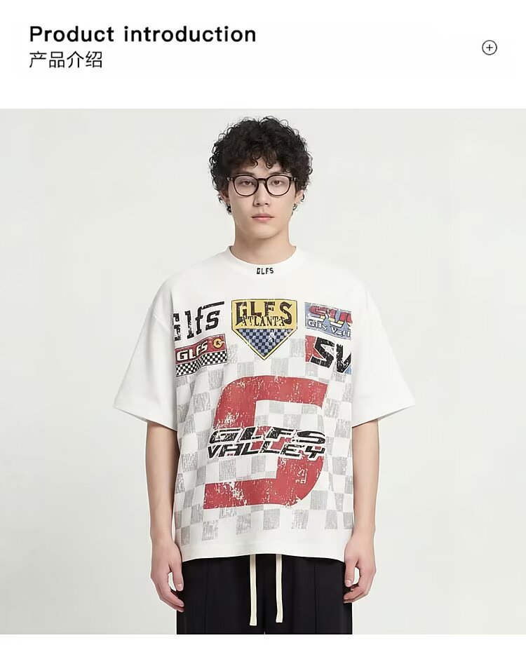 From Mars 聆听歌声 美式趣味满印高街机车风字母印花圆领短袖T恤